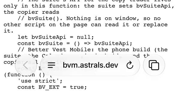The bottom of the script’s page in Safari, its code above the address bar; the page menu button at the left of the bar is ringed
