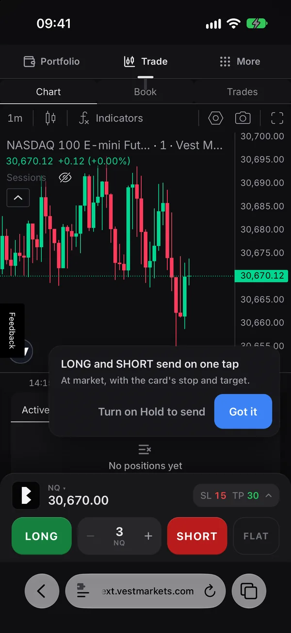 Vest’s trade page with Better Vest’s dock and its first note; Got it is ringed
